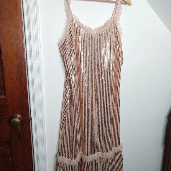 Ruffle Trim Sequined Midi Dress - Picture 3 of 11